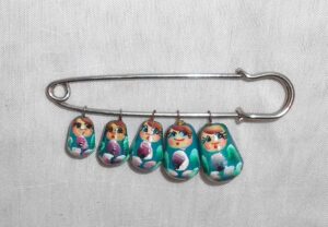 Babushka pin turquoise magenta flowers Matryoshka Babooshki Babushkas