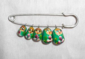 Babushka pin green magenta flowers  Matryoshka Babooshki Babushkas