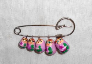 Babushka pin pink magenta flowers Matryoshka Babooshki Babushkas