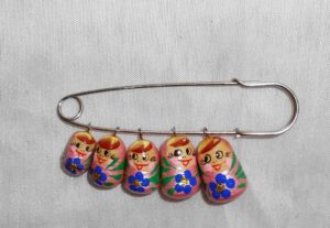 Babushka pin pink with blue flowers Matryoshka Babooshki Babushkas