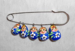 Babushka pin blue with white flowers Matryoshka Babooshki Babushkas