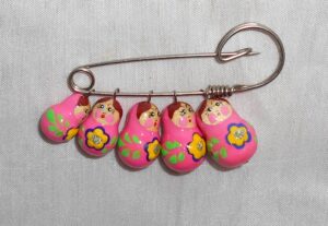 Babushka pin with yellow-blue flowers Matryoshka Babooshki Babushkas