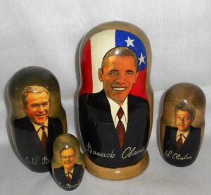 US Presidents (Obama, Clinton, Bush x 2) 4-set Babushka   Babushka Matryoshka nesting Doll  Babooshki Babushkas