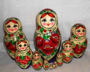 GIANT Kirov white scarf purple dress 10-set Babushka Matryoshka nesting Doll Babooshki Babushkas Classic Village Traditional