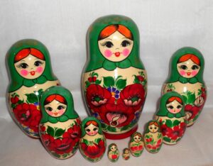 GIANT Kirov green scarf 10-set Babushka Matryoshka nesting Doll Babooshki Babushkas Classic Village Traditional
