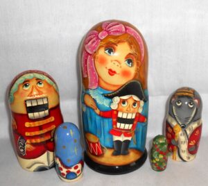 Nutcracker and Wendy 5-set   Babushka Matryoshka nesting Doll  Babooshki Babushkas
