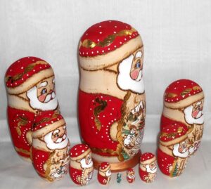 Father Frost Giant with snowmen village scenes 10-set nesting Doll Babooshki s