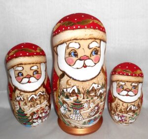 Father Frost Giant with snowmen village scenes 10-set nesting Doll Babooshki s