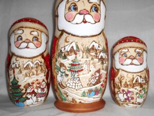 Father Frost Giant with snowmen village scenes 10-set nesting Doll Babooshki s