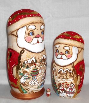 Father Frost Giant with snowmen village scenes 10-set nesting Doll Babooshki s