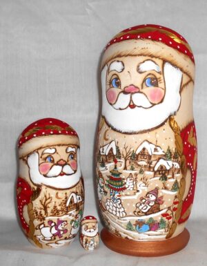 Father Frost Giant with snowmen village scenes 10-set nesting Doll Babooshki s