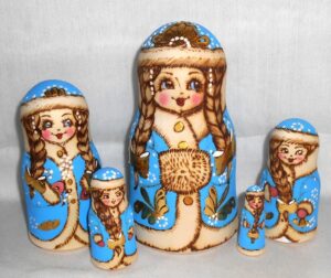 Snow maiden in blue 5-set Babushka Matryoshka nesting Doll  Babooshki Babushkas