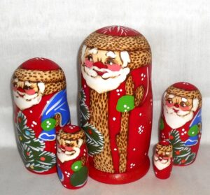 Santa with walking stick 5-set nesting Doll Babooshki s
