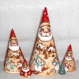 Santa conical with snowmen 5-set nesting Doll Babooshki s