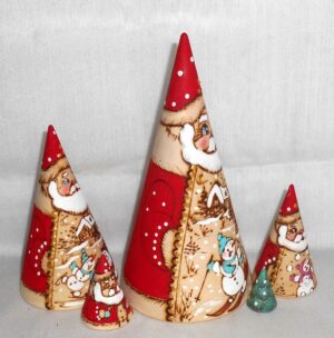 Santa conical with snowmen 5-set nesting Doll Babooshki s