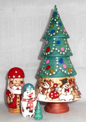 Xmas Tree 4-set woody nesting Doll Babooshki s