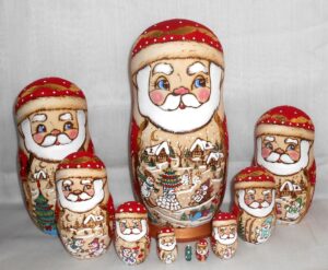 Father Frost Giant with snowmen village scenes 10-set Babushka Matryoshka nesting Doll Babooshki Babushkas