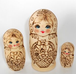 DIY 3-set with flower basket 12.5 cm Babushka Matryoshka nesting Doll Babooshki Babushkas raw plain unpainted Unfinished Montessori blank