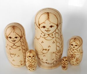 DIY 5-set with plait 15 cm Babushka Matryoshka nesting Doll Babooshki Babushkas raw plain unpainted Unfinished Montessori blank