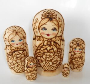 DIY 5-set with flower basket 16 cm Babushka Matryoshka nesting Doll Babooshki Babushkas raw plain unpainted Unfinished Montessori blank