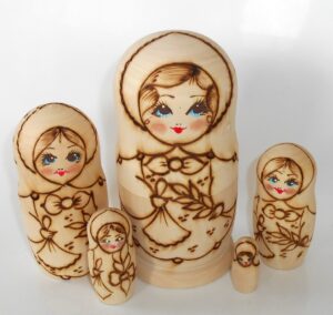 DIY 5-set with handkerchief 16 cm Babushka Matryoshka nesting Doll Babooshki Babushkas raw plain unpainted Unfinished Montessori blank