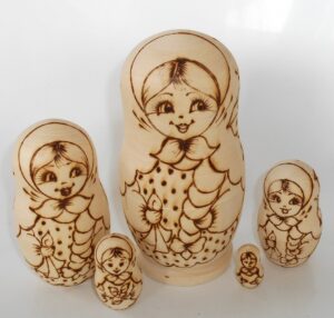 DIY 5-set with plait and handkerchief 16 cm Babushka Matryoshka nesting Doll Babooshki Babushkas raw plain unpainted Unfinished Montessori blank