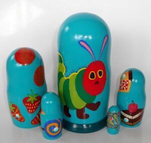 Very Hungry Caterpillar blue Babushka Matryoshka nesting Doll  Babooshki Babushkas