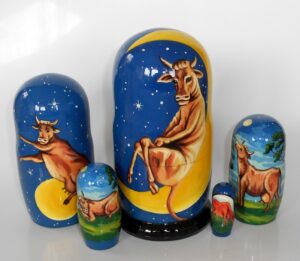 Cow Jumped Over The Moon Babushka Matryoshka nesting Doll  Babooshki Babushkas