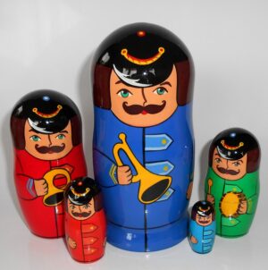 Soldiers Musicians blue nesting Doll Babooshki s