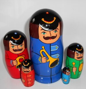 Soldiers Musicians blue nesting Doll Babooshki s