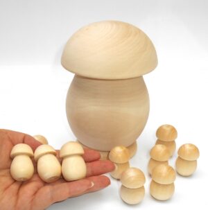 DIY Mushrooms décor box 14 cm high raw plain unpainted Unfinished Montessori DIY BLANK - 4