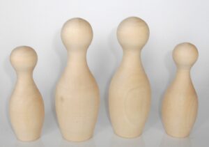 DIY set of 4 bowling pins 11 and 15 cm high raw plain unpainted Unfinished Montessori blank