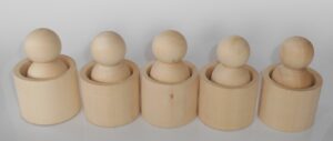 5 x DIY set of 5 peg and pod CUP  raw plain unpainted Unfinished Montessori blank