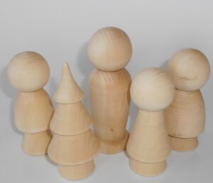 DIY family with Xmas tree II set of 5 raw plain unpainted Unfinished Montessori blank