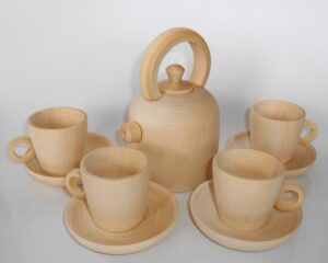 Tea party set Japanese style for 4 people raw plain unpainted Unfinished Montessori blank