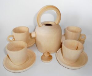 Tea party set Japanese style for 4 people raw plain unpainted Unfinished Montessori blank - 4