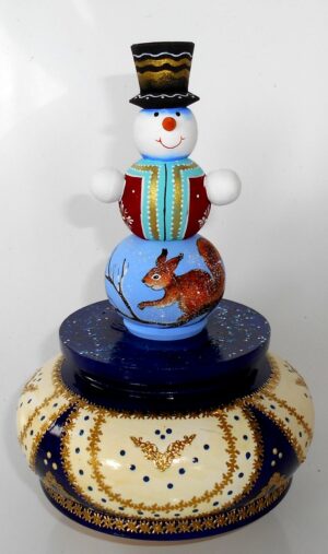 Snowman Music Box with squirrel