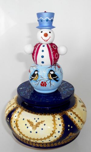 Snowman Music Box with birds