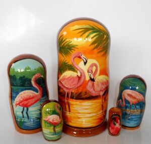 Pink Flamingo Babushka Matryoshka nesting Doll  Babooshki Babushkas