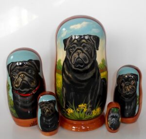 Doggy black BullDoggy Babushka Matryoshka nesting Doll  Babooshki Babushkas