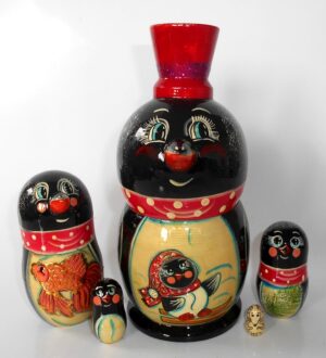 Funny Penguin in bowler hat 5-set Babushka Matryoshka nesting Doll Babooshki Babushkas