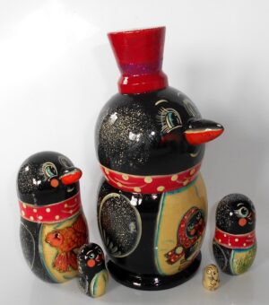 Funny Penguin in bowler hat 5-set nesting Doll Babooshki s