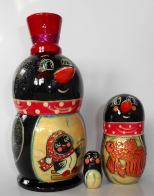 Funny Penguin in bowler hat 5-set nesting Doll Babooshki s