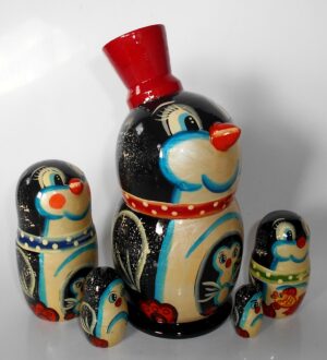 Funny Penguin in bowler hat II 5-set nesting Doll Babooshki s