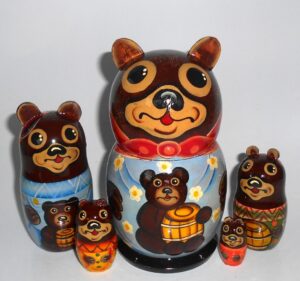 Funny dark brown Bear family 5-set Babushka Matryoshka nesting Doll Babooshki Babushkas