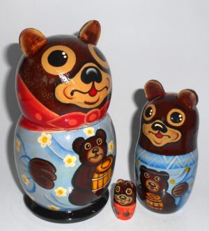 Funny dark brown Bear family 5-set nesting Doll Babooshki s