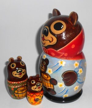 Funny dark brown Bear family 5-set nesting Doll Babooshki s