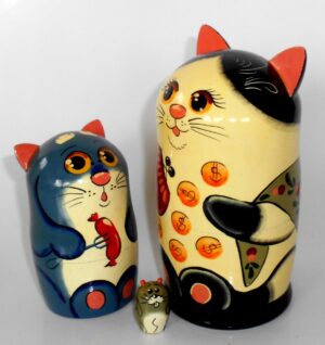 Funny Cat with wallet and coins 5-set nesting Doll Babooshki s