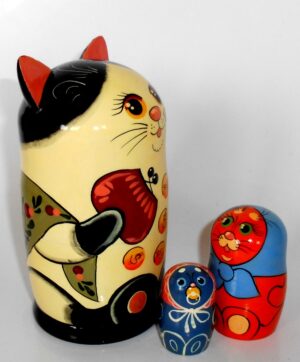 Funny Cat with wallet and coins 5-set nesting Doll Babooshki s