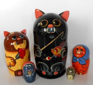 Funny black Cat fisherman 5-set Babushka Matryoshka nesting Doll Babooshki Babushkas